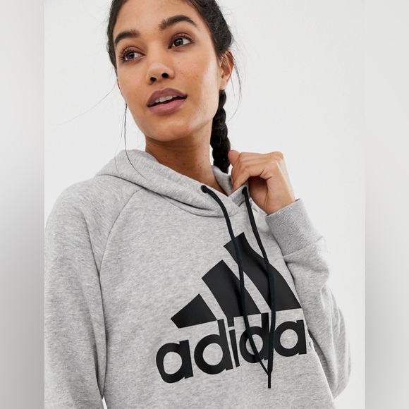 Adidas Women’s Training Hoodie Medium Gray Black Logo Size L - Picture 3 of 11